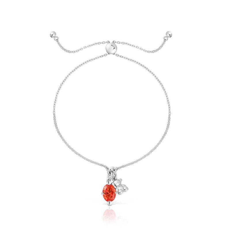 Pulsera cadena motivo oso de plata y zafiro naranja-1
