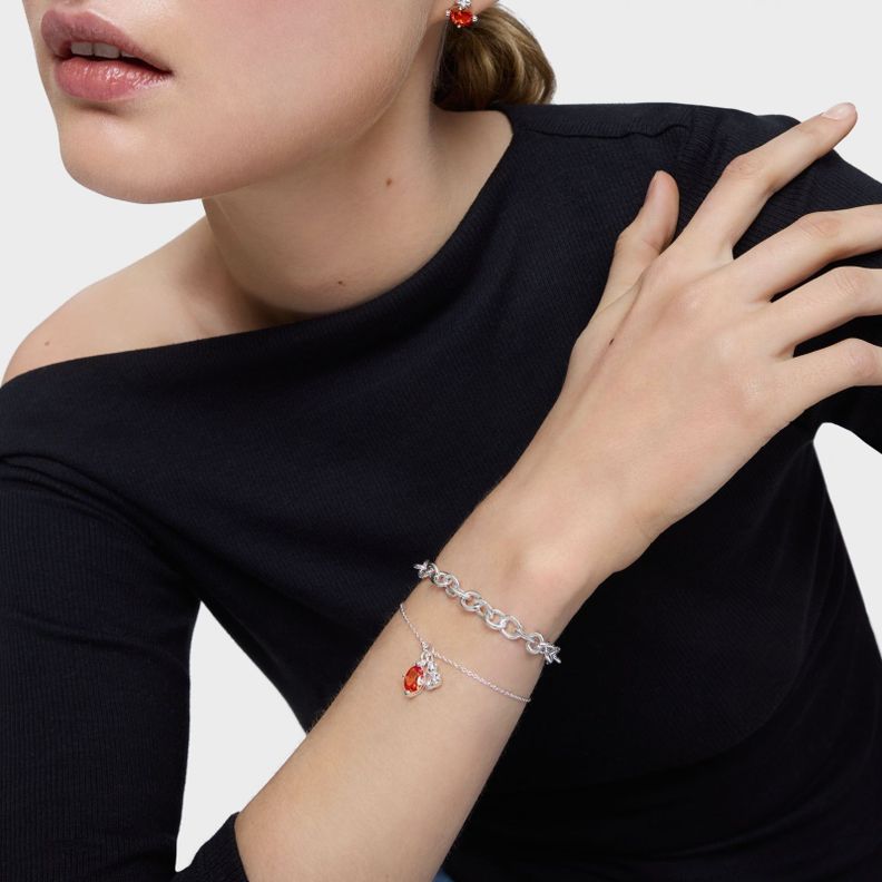Pulsera cadena motivo oso de plata y zafiro naranja-4