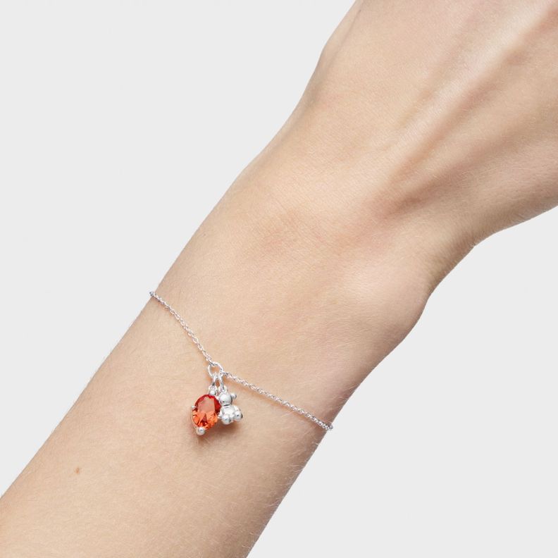 Pulsera cadena motivo oso de plata y zafiro naranja-5