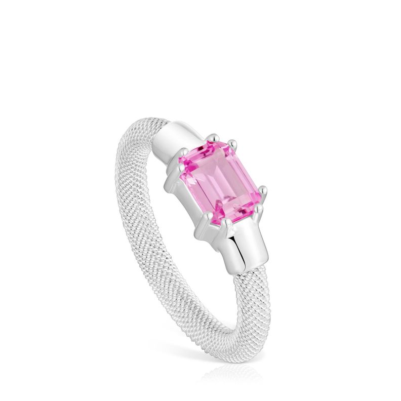 Anillo de plata y zafiro creado en laboratorio TOUS Mesh LGG 14
