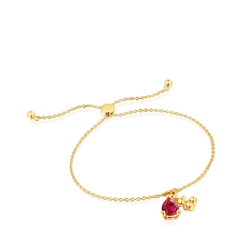 Pulsera oso con baño de oro 18 kt sobre plata y rubí-0