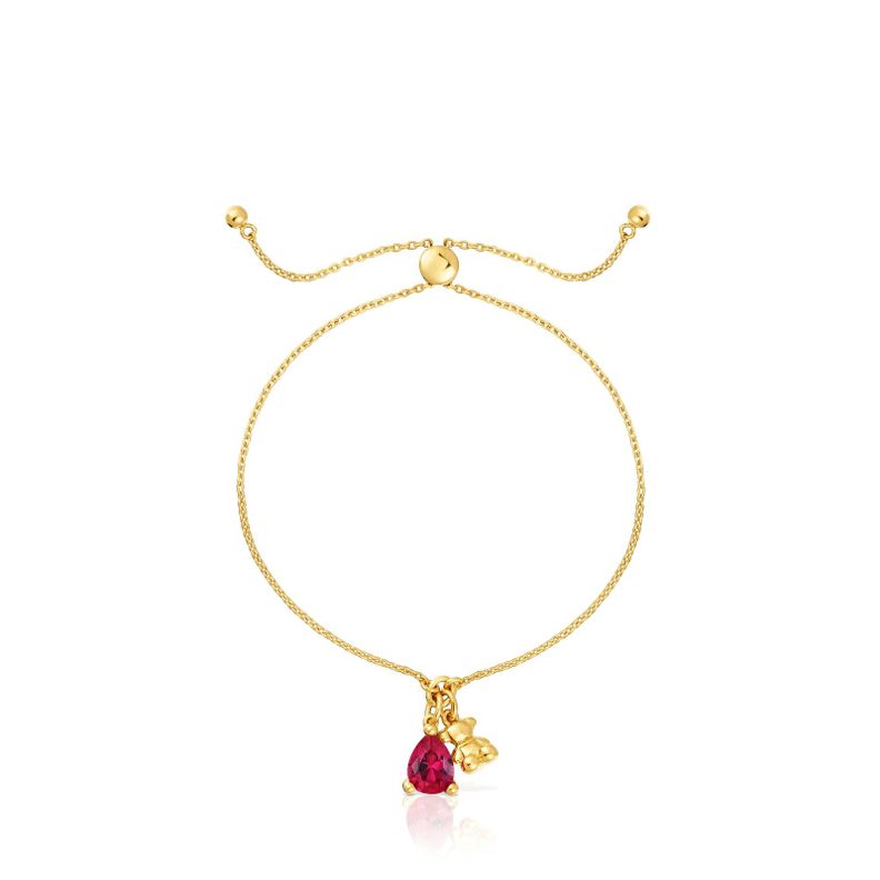 Pulsera oso con baño de oro 18 kt sobre plata y rubí-1