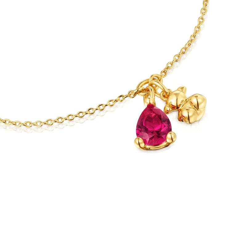 Pulsera oso con baño de oro 18 kt sobre plata y rubí-2