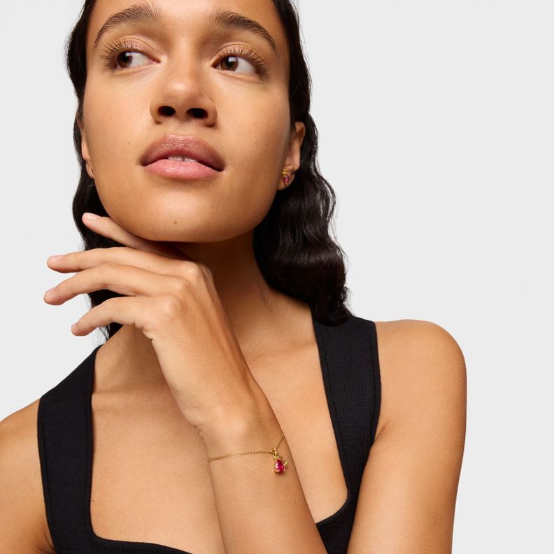 Pulsera oso con baño de oro 18 kt sobre plata y rubí-3