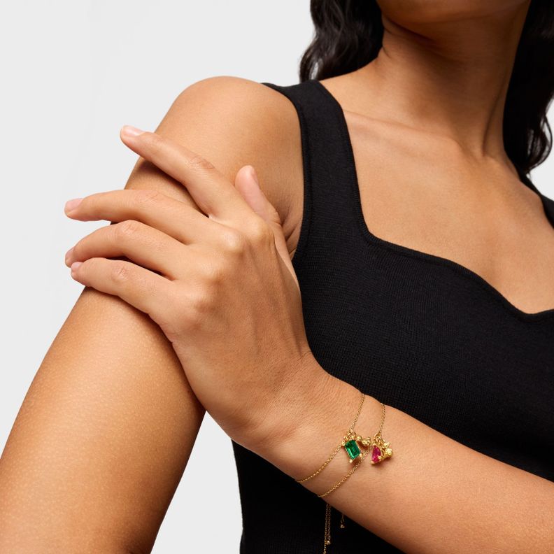 Pulsera oso con baño de oro 18 kt sobre plata y rubí-4