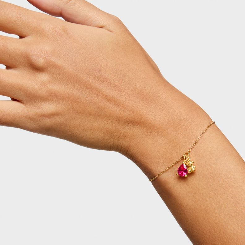 Pulsera oso con baño de oro 18 kt sobre plata y rubí-5