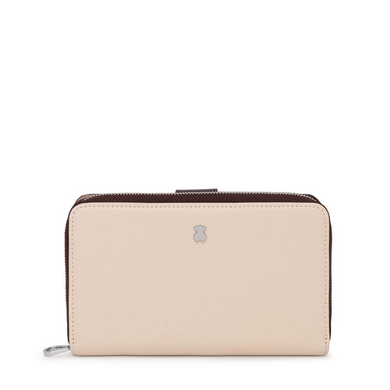 Billetera mediana New Dubai marrón y beige Tous-0