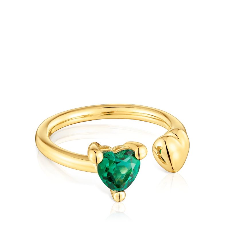 Anillo abierto con baño de oro 18 kt sobre plata y esmeralda-1