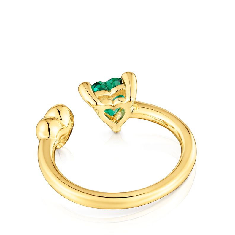 Anillo abierto con baño de oro 18 kt sobre plata y esmeralda-2