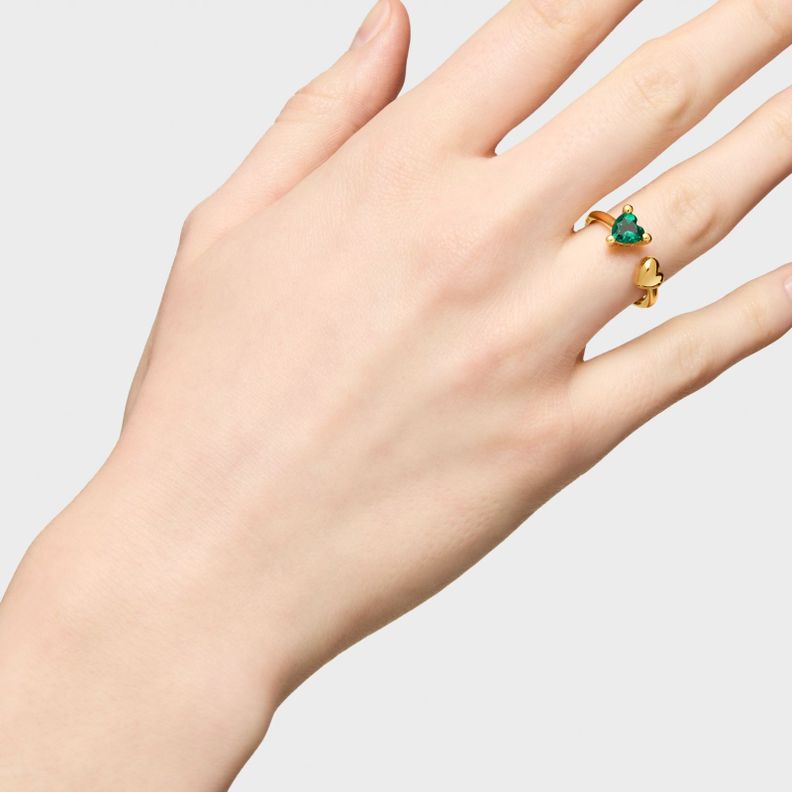 Anillo abierto con baño de oro 18 kt sobre plata y esmeralda-5