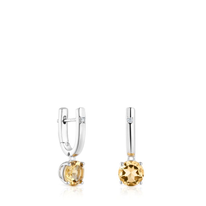 Pendientes aro de plata, citrino y diamantes Basic Colors-0