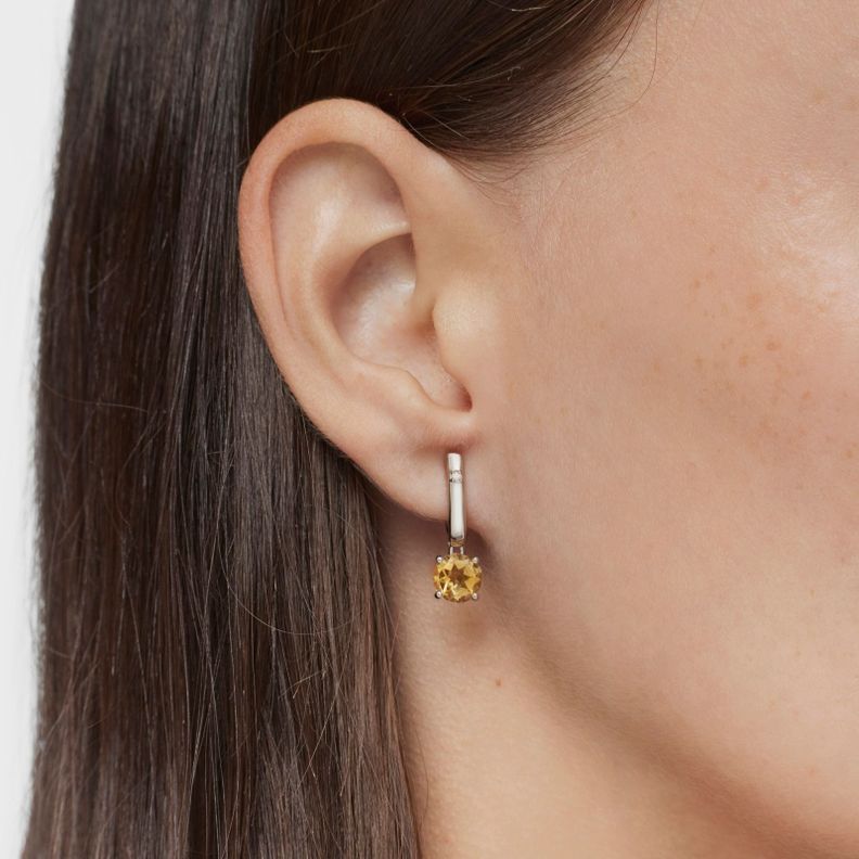 Pendientes aro de plata, citrino y diamantes Basic Colors-5