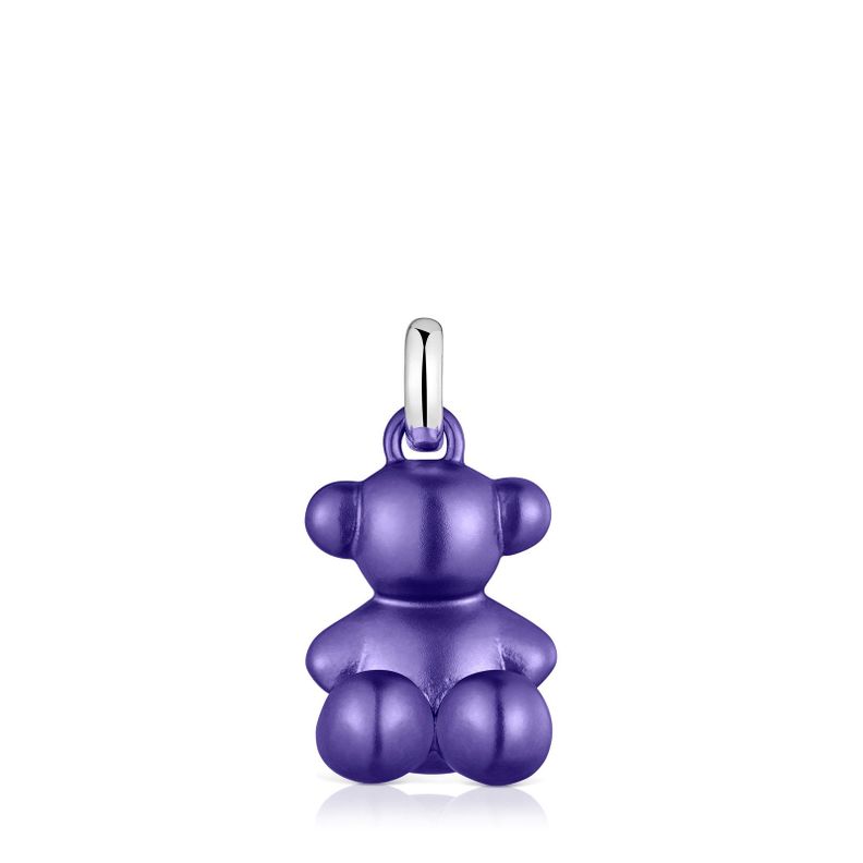 Colgante oso mediano de acero en color lila oscuro Bold Bear-0