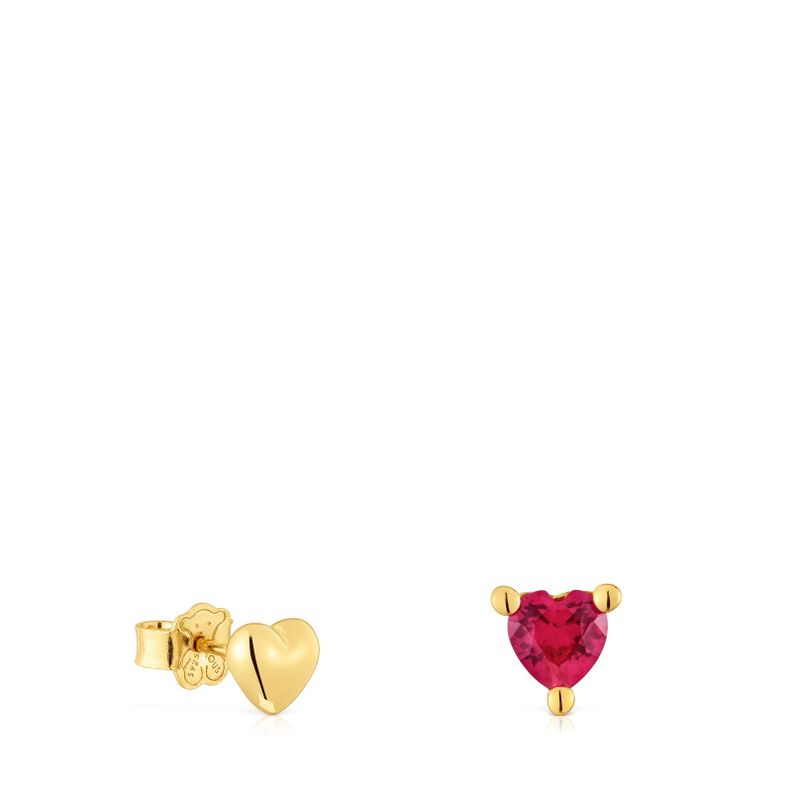 Pendientes con baño de oro 18 kt sobre plata y rubí creado en laboratorio Garden Of Love LGG-0