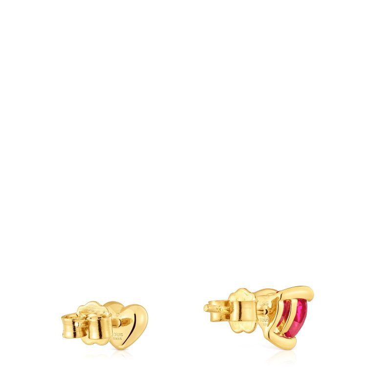Pendientes con baño de oro 18 kt sobre plata y rubí creado en laboratorio Garden Of Love LGG-2