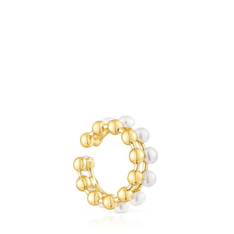 Aro Earcuff doble de plata vermeil y perlas Gloss Tous-0
