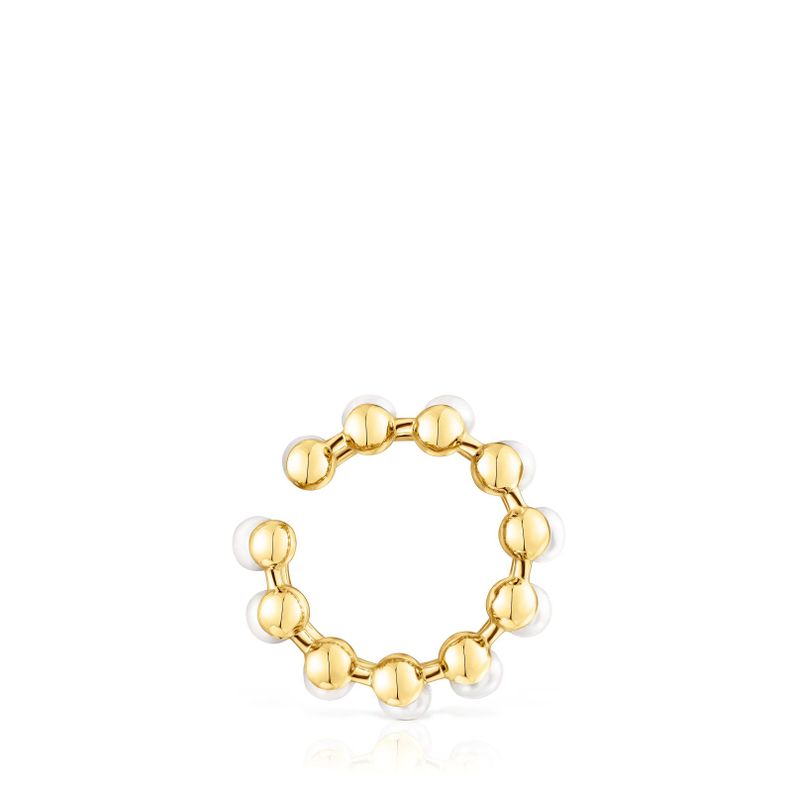 Aro Earcuff doble de plata vermeil y perlas Gloss Tous-2