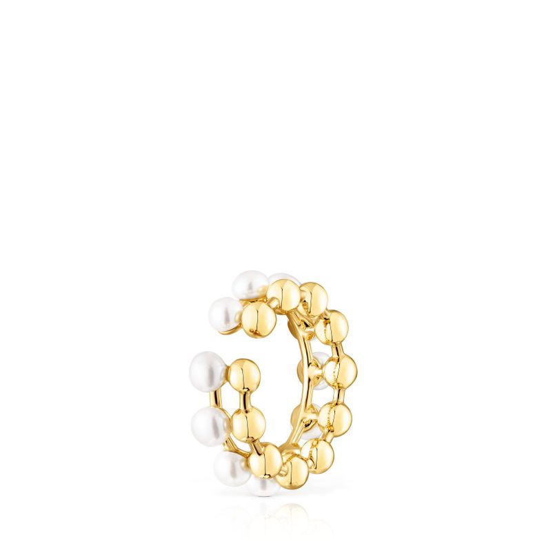 Aro Earcuff doble de plata vermeil y perlas Gloss Tous-3