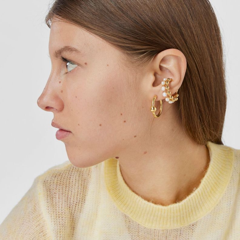 Aro Earcuff doble de plata vermeil y perlas Gloss Tous-6