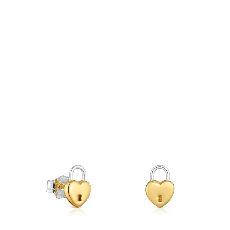 Pendientes bicolor corazon candado TOUS Unlock Dorado