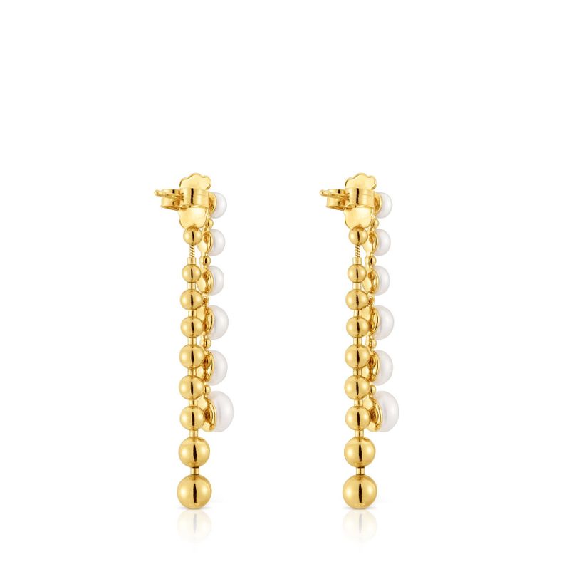 Pendientes largos dobles con baño de oro de 18 kt sobre plata y perlas cultivadas Gloss-2