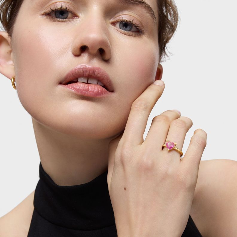 Anillo con baño de oro 18 kt sobre plata y zafiro creado en laboratorio Garden Of Love LGG-3