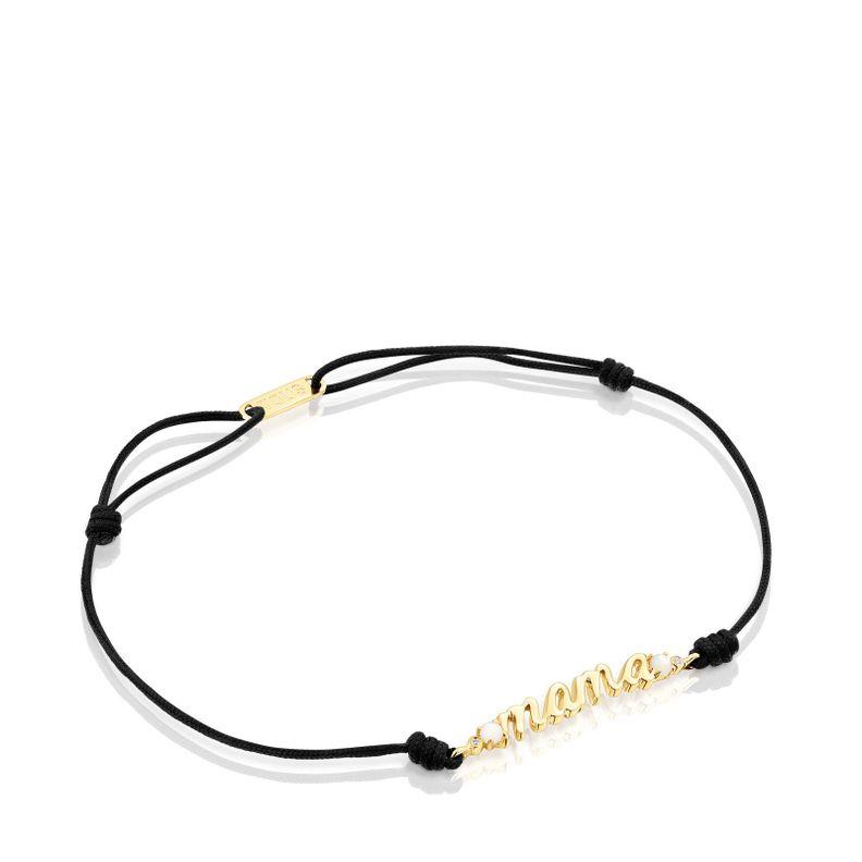 Pulsera Mama de nylon con oro diamantes y nácar Tous -0