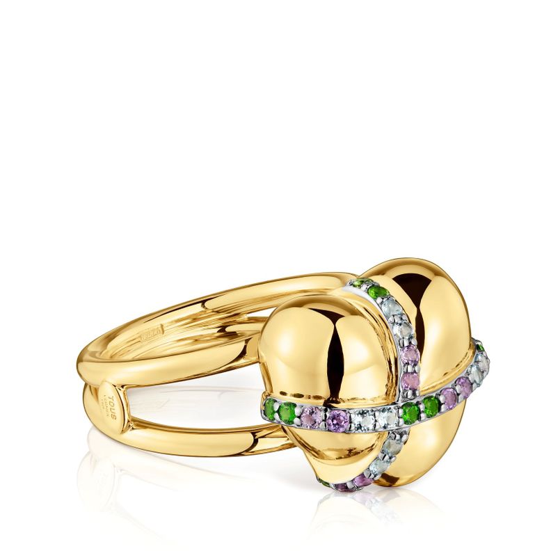 Anillo mediano con baño de oro 18 kt sobre plata y gemas-1