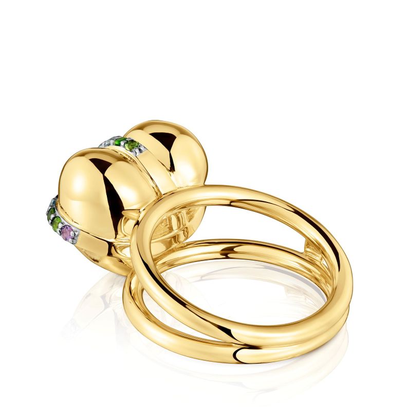 Anillo mediano con baño de oro 18 kt sobre plata y gemas-2