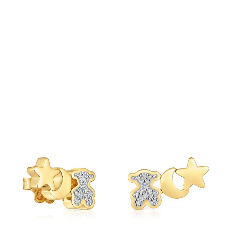 Pendientes trepadores con baño de oro 18 kt sobre plata y diamantes TOUS 1950-0