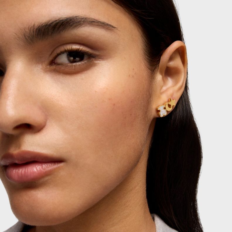 Pendientes trepadores con baño de oro 18 kt sobre plata y diamantes TOUS 1950-3
