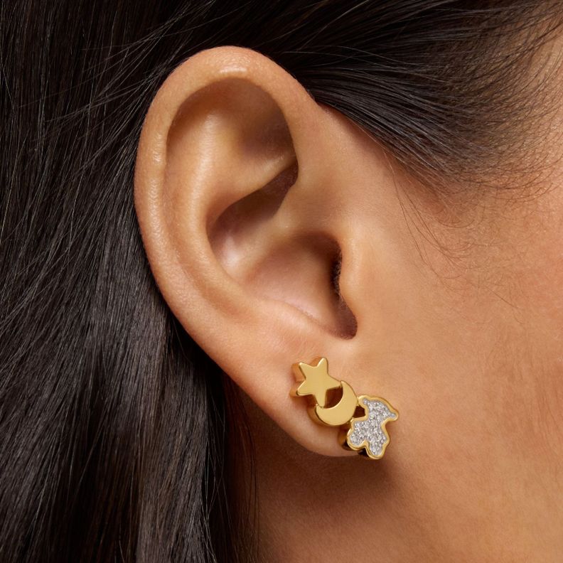 Pendientes trepadores con baño de oro 18 kt sobre plata y diamantes TOUS 1950-5