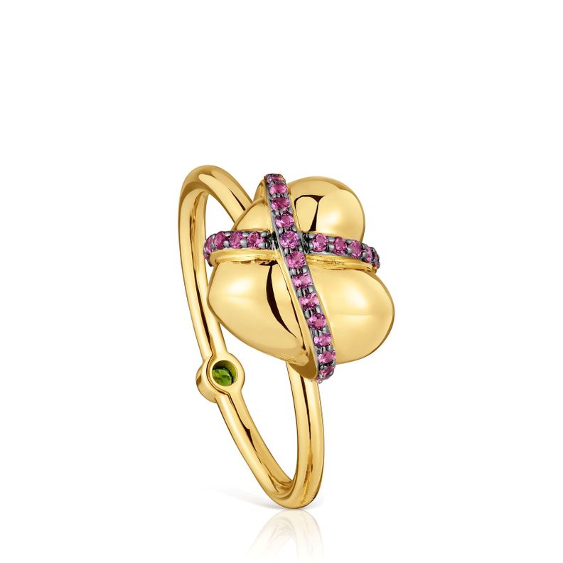 Anillo mediano corazón con baño de oro 18 kt sobre plata-0