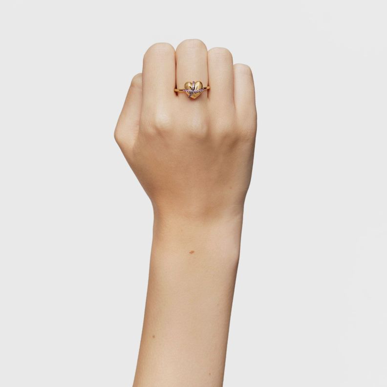 Anillo mediano corazón con baño de oro 18 kt sobre plata-5