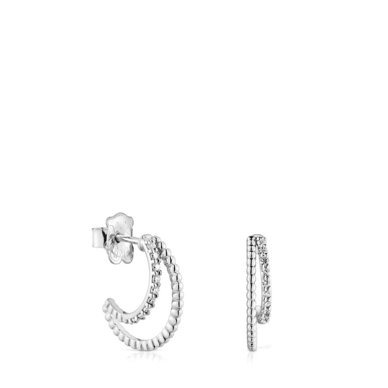 Aros doble corto de oro blanco con diamantes Les Classiques-0