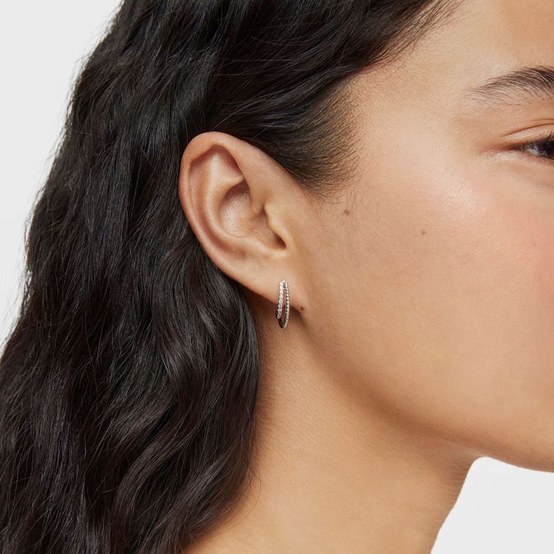 Aros doble corto de oro blanco con diamantes Les Classiques-5