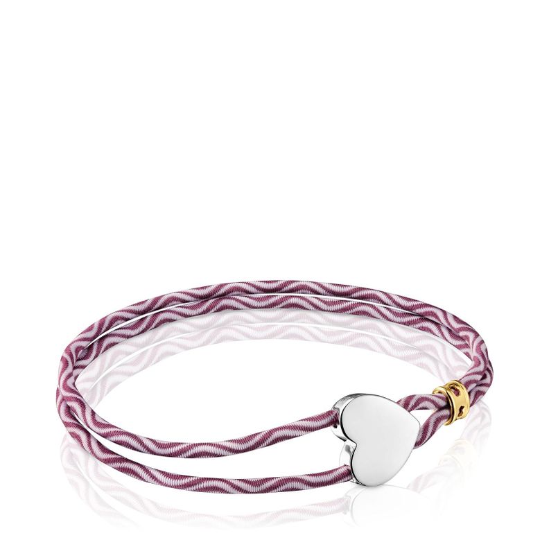 Pulsera elástica burdeos con corazón de plata Sweet Dolls-0