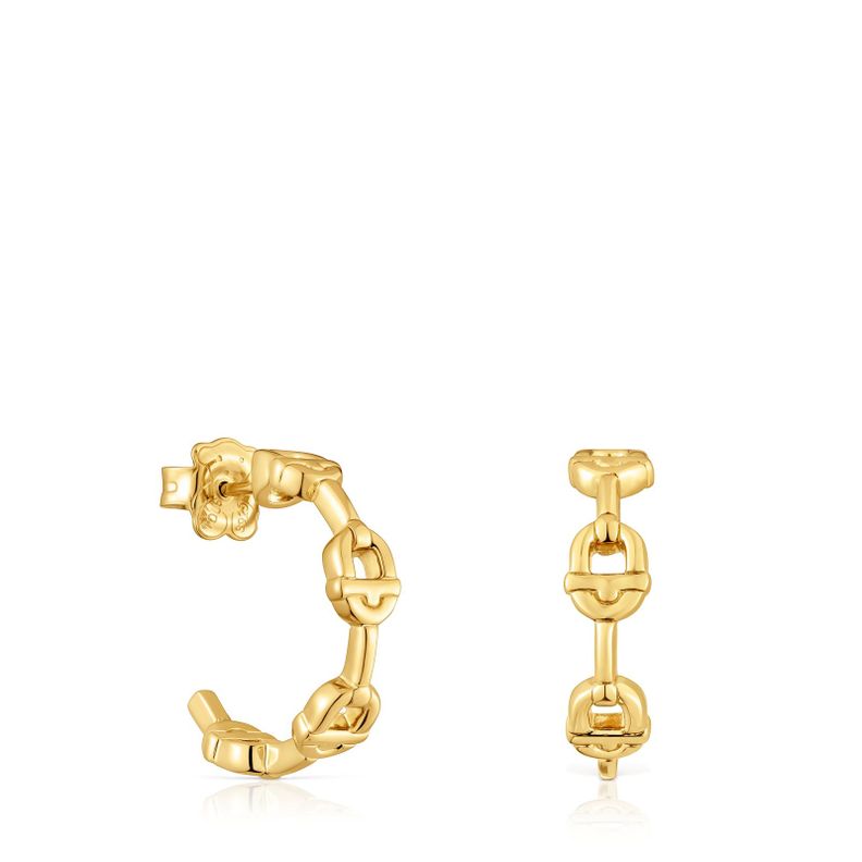 Pendientes de aro logo con baño de oro 18 kt sobre plata-0
