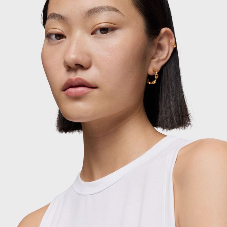 Pendientes de aro logo con baño de oro 18 kt sobre plata-4
