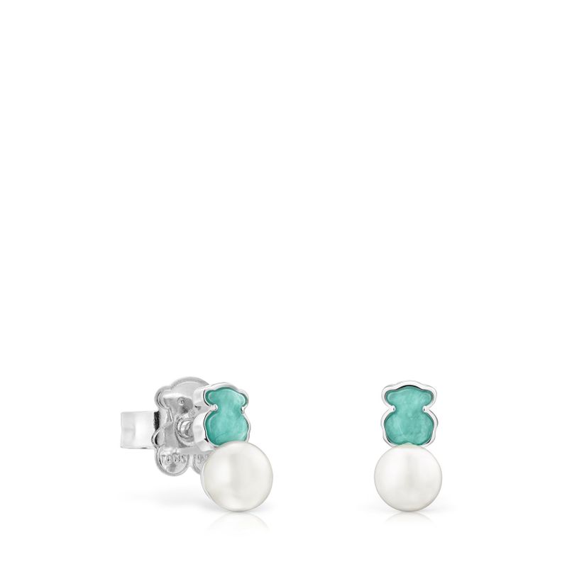 Pendientes Tous Mini Color de Plata con Amazonita y Perla-0
