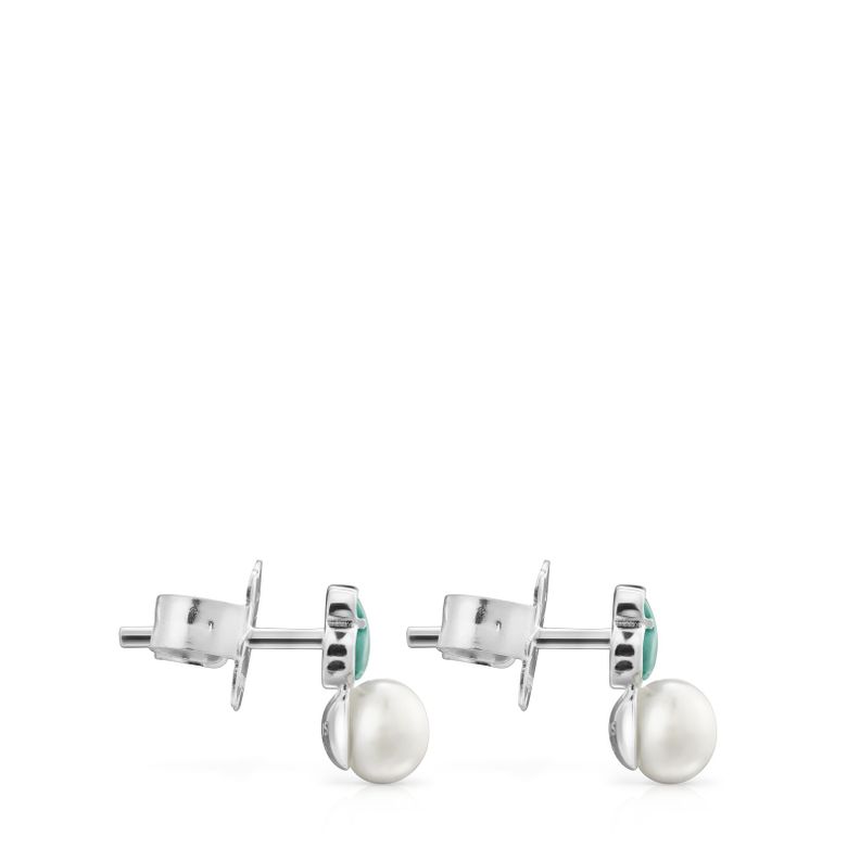 Pendientes Tous Mini Color de Plata con Amazonita y Perla-1