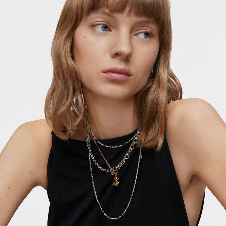 Collar largo de plata con anillas redondas Bold Bear-5