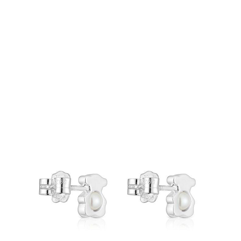 Aros pequeños oso de plata con perlas cultivadas 8 mm I-Bear-2