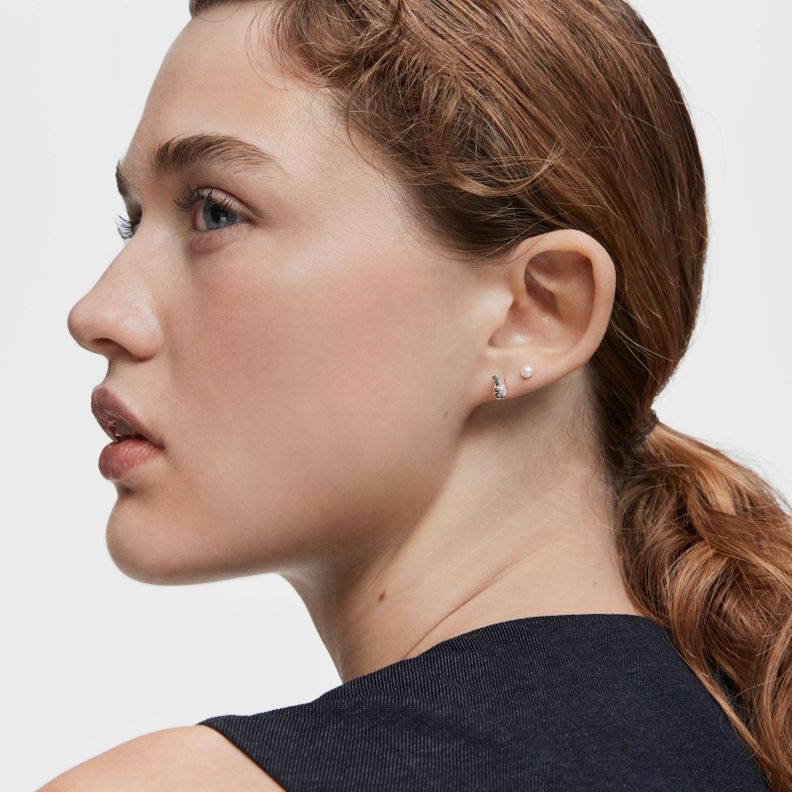 Aros pequeños oso de plata con perlas cultivadas 8 mm I-Bear-4