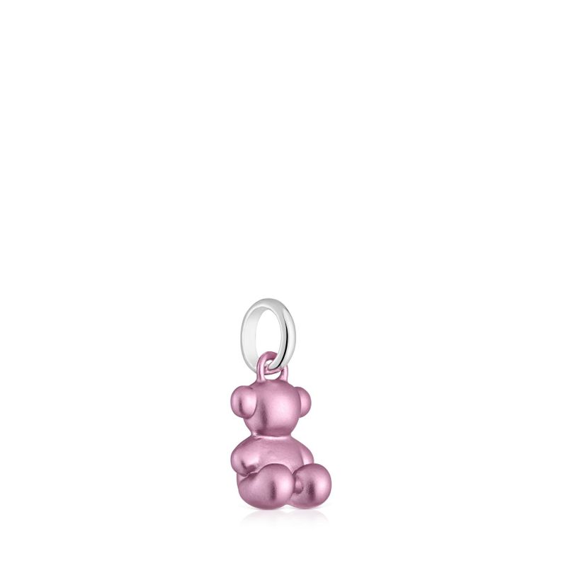 Colgante oso pequeño de acero en color rosa claro Bold Bear-1