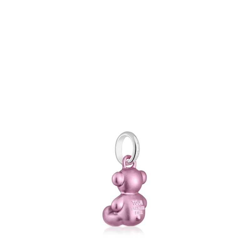 Colgante oso pequeño de acero en color rosa claro Bold Bear-2