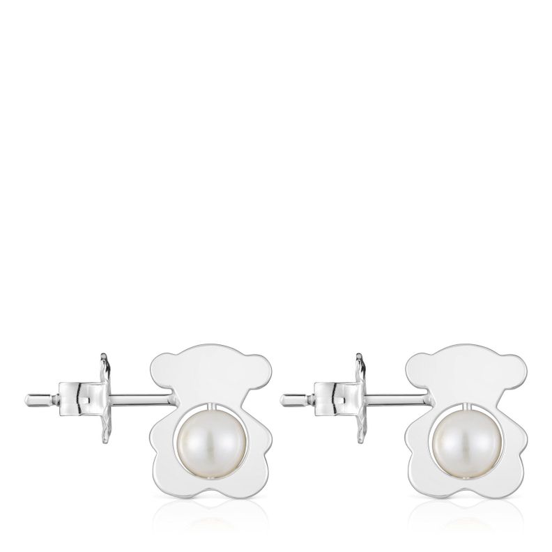 Aros oso de plata con perlas cultivadas 12 mm I-Bear-1
