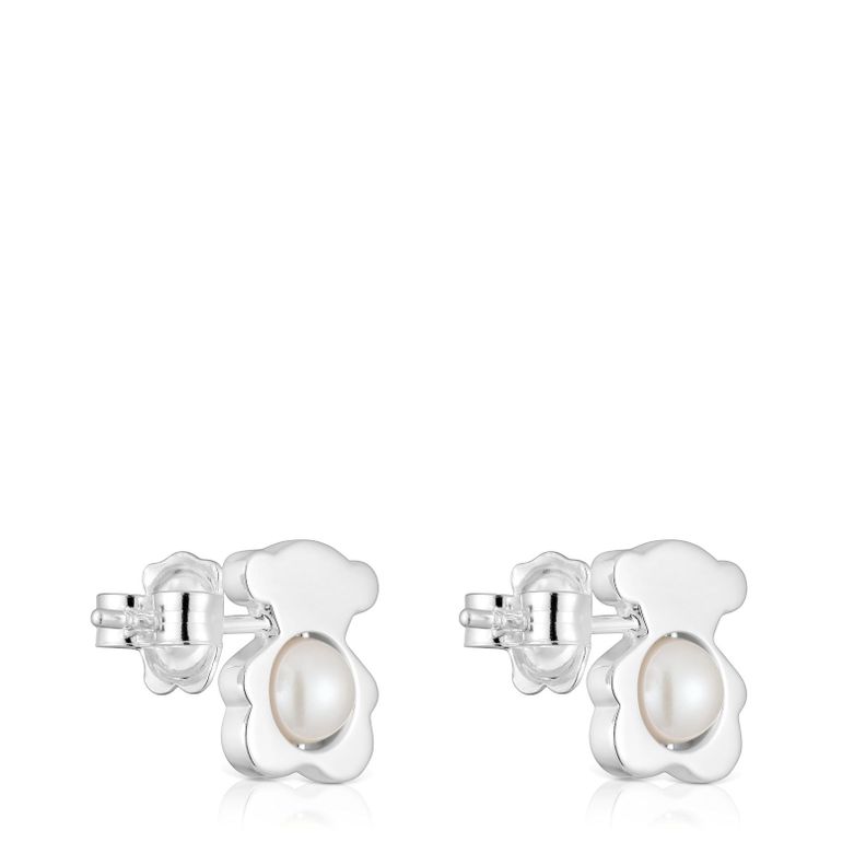 Aros oso de plata con perlas cultivadas 12 mm I-Bear-2
