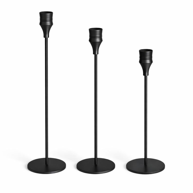 Set De Porta Velas Candelabro Premium Mikonos Negro