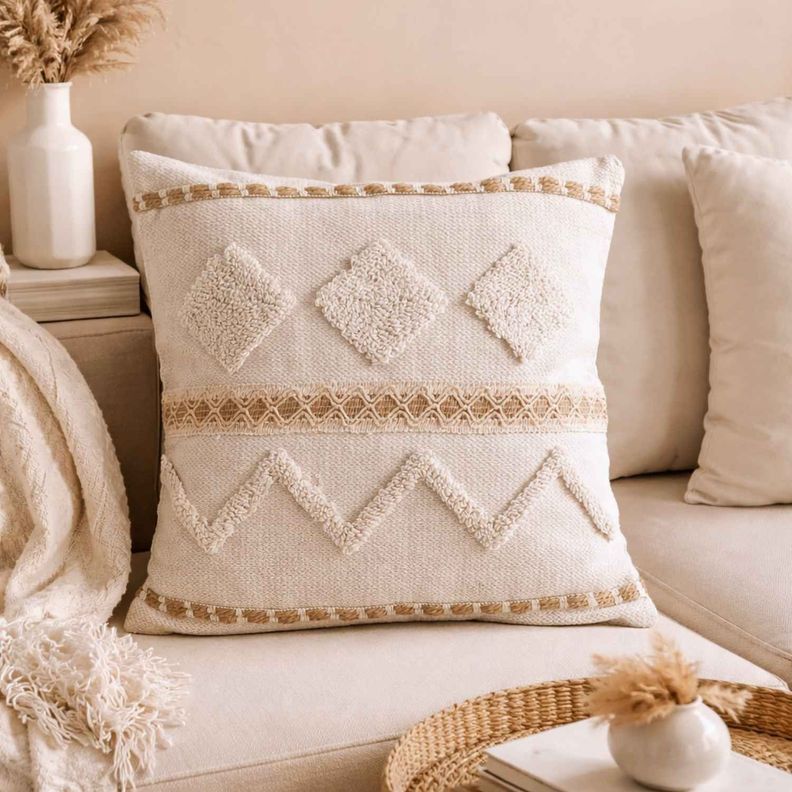 Funda De Cojin 45 x 45 Boho Geometrica Beige